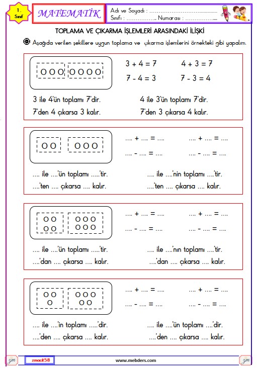 1. Sınıf Matematik Verilmeyen Toplananı Bulma Etkinliği 18