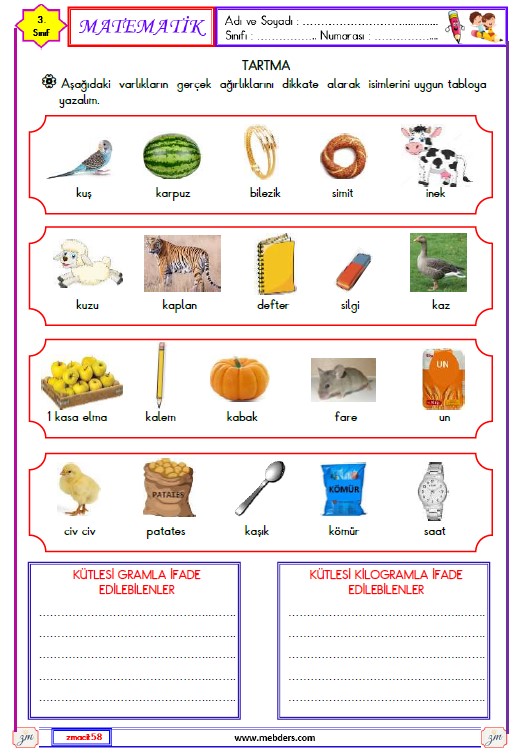 3. Sınıf Matematik Tartma Etkinliği 1