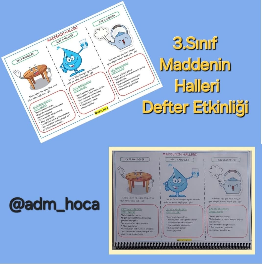 3. Sınıf - Maddenin Halleri Defter Etkinliği