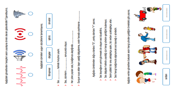3.Sınıf Fen Bilimleri Çevremizdeki Sesler (Ses Her Yönde Yayılır, Doğal ve Yapay Ses Kaynakları) Etkinliği 2