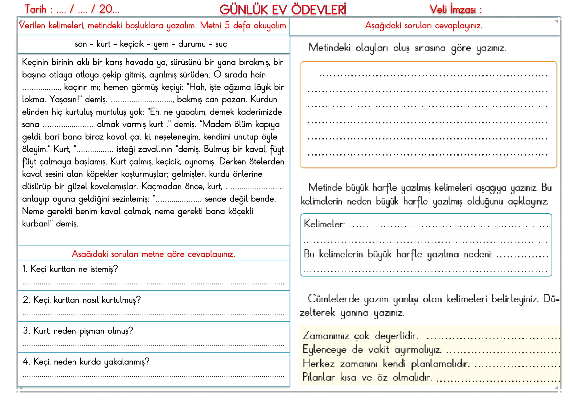 2.Sınıf 02 Aralık 2024 Günlük Ev Ödevleri