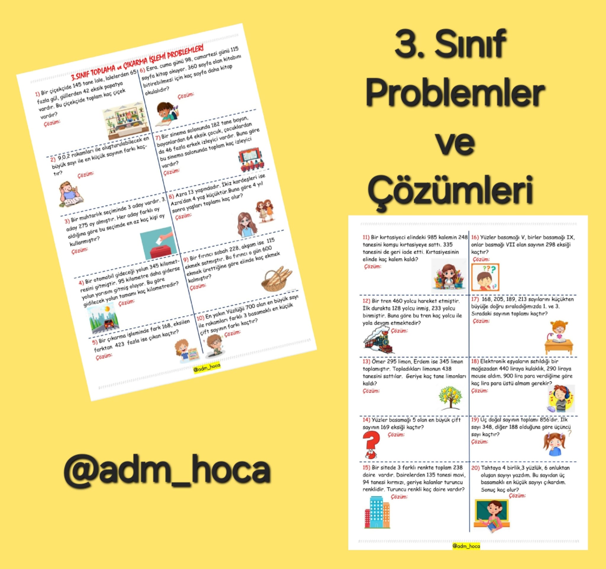 3. Sınıf  - Toplama ve Çıkarma İşlemi Problemleri