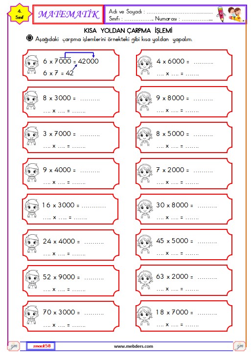 4. Sınıf Matematik Çarpma İşlemi Etkinliği 5