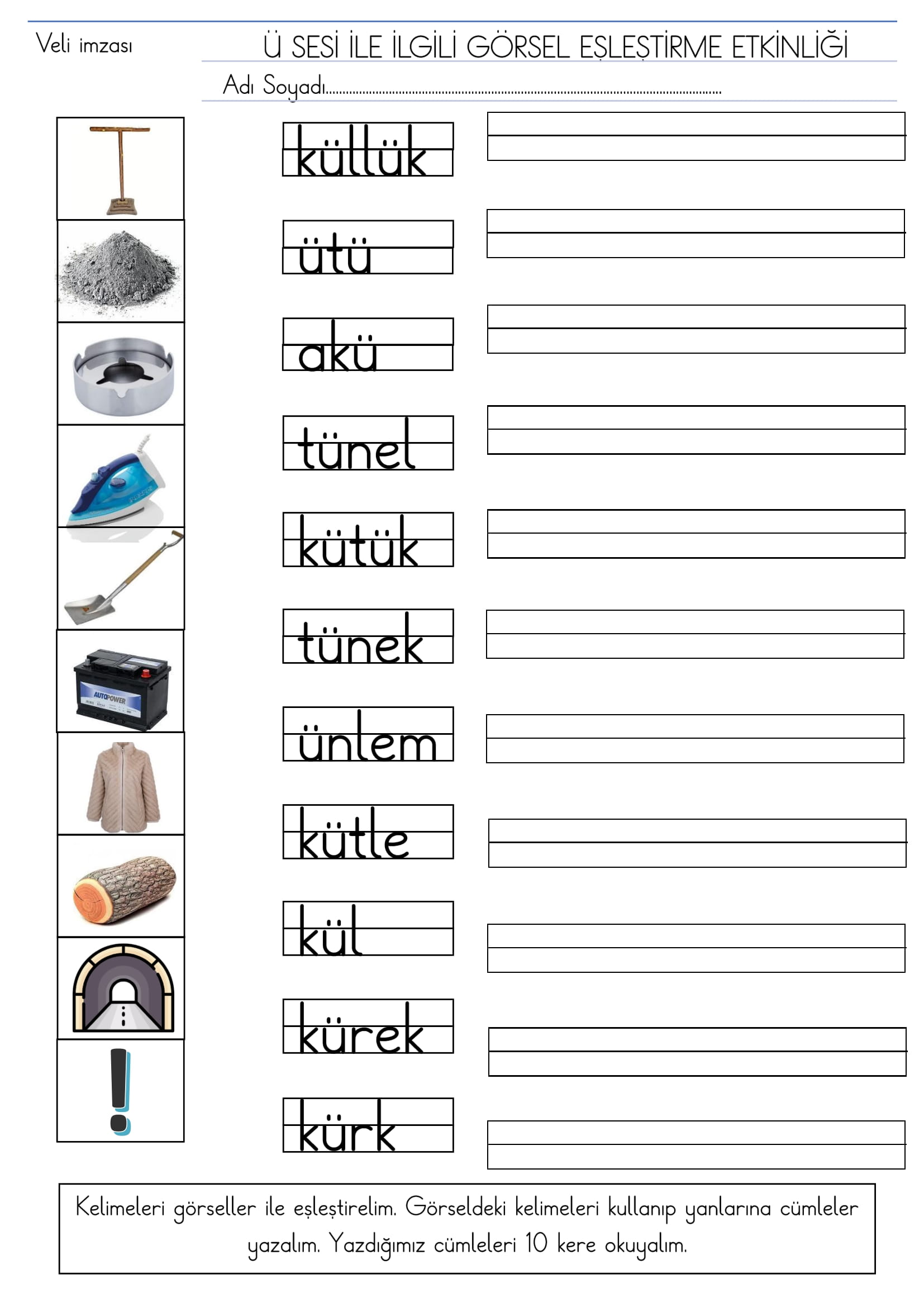 1.Sınıf Ü sesi Görsel Eşleştirme Etkinliği