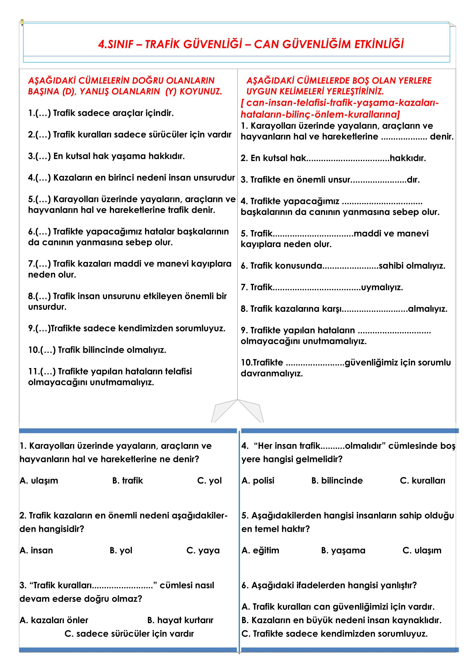 4.Sınıf Trafik Güvenliği Can Güvenliğim Etkinliği