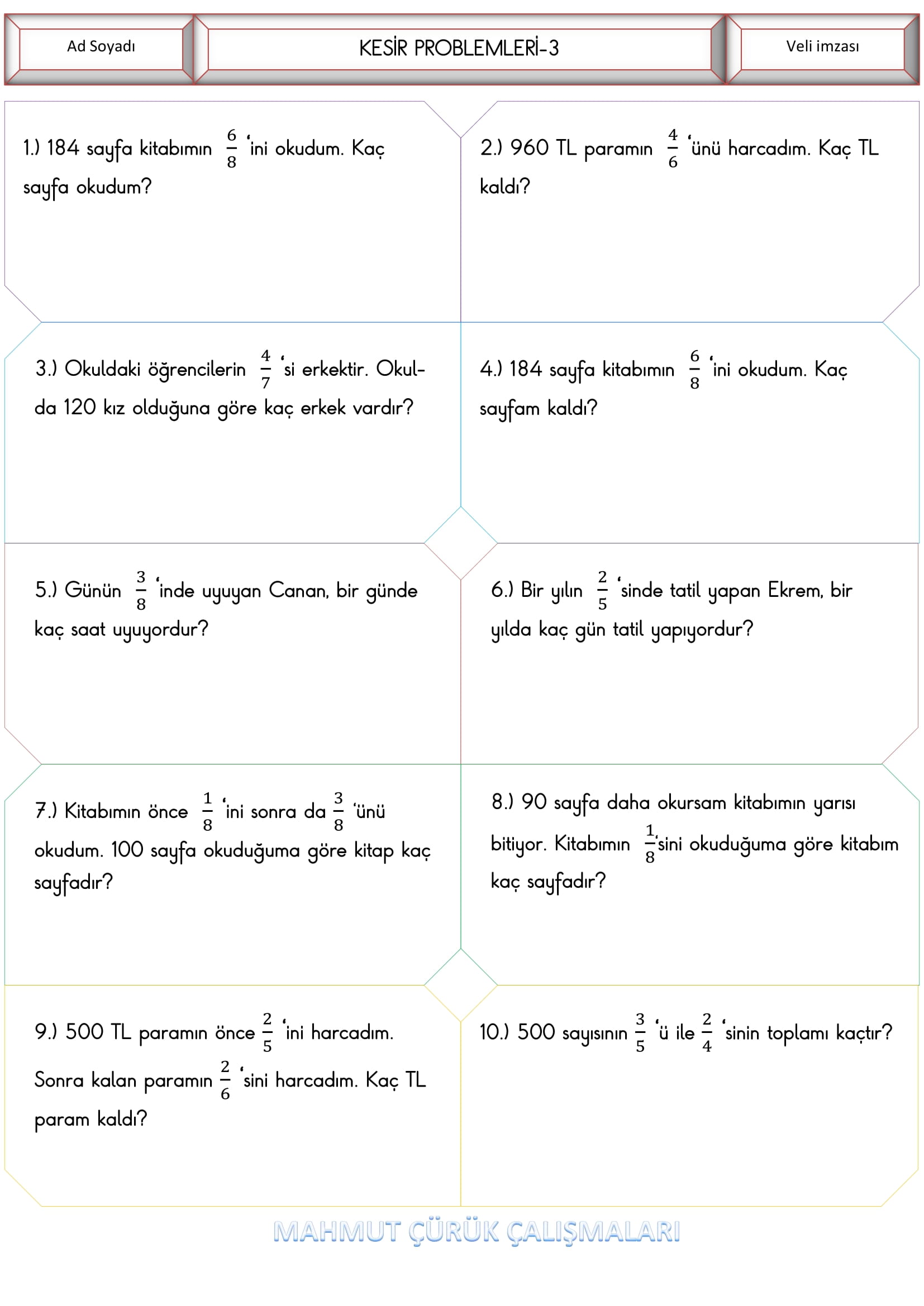 4.Sınıf - Matematik Kesir Problemleri-3