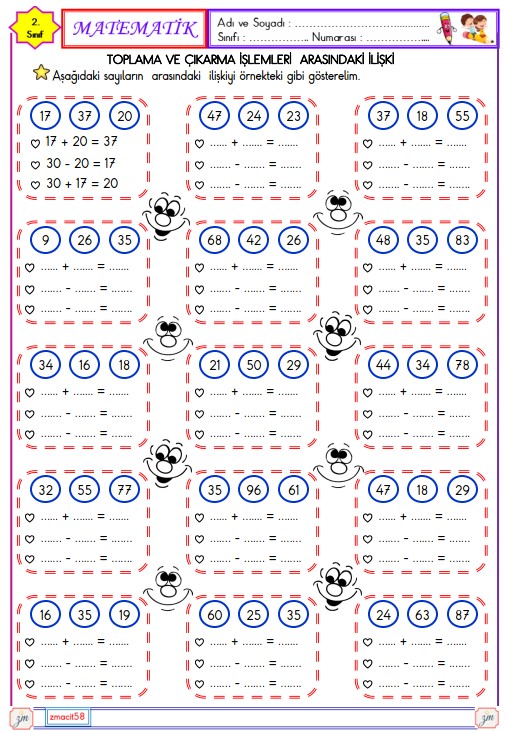 2. Sınıf Matematik Toplama ve Çıkarma İşlemleri Arasındaki İlişki Etkinliği 3