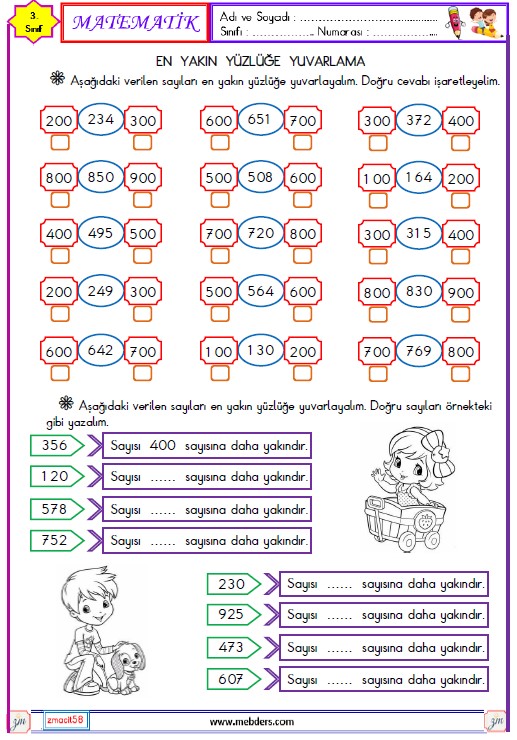 3. Sınıf Matematik Yuvarlama Etkinliği 2