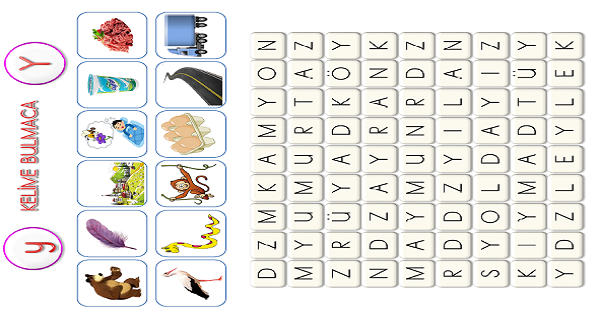 1. Sınıf İlk Okuma Yazma ( Y-y Sesi ) Kelime Bulmacası