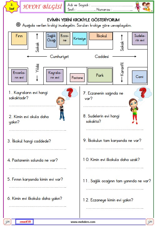 3. Sınıf Hayat Bilgisi Evimin Yerini Krokiyle Gösteriyorum Etkinliği