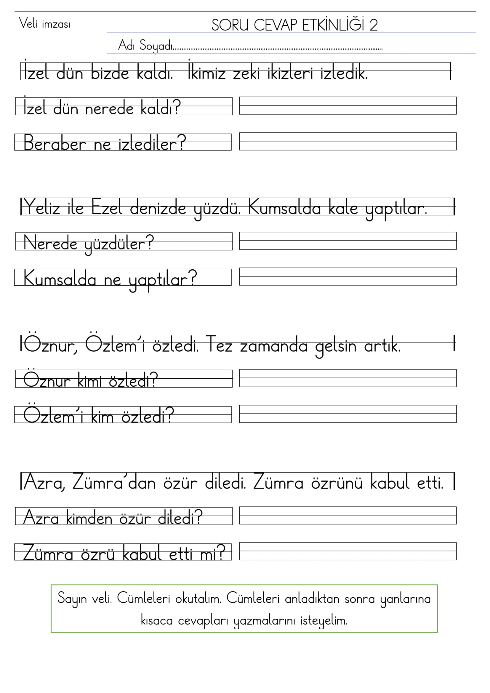 1.Sınıf İlk Okuma Yazma Z Sesi Kısa Soru Cevap Etkinliği 2