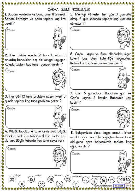 2. Sınıf Matematik Çarpma İşlemi Problemleri Etkinliği 9