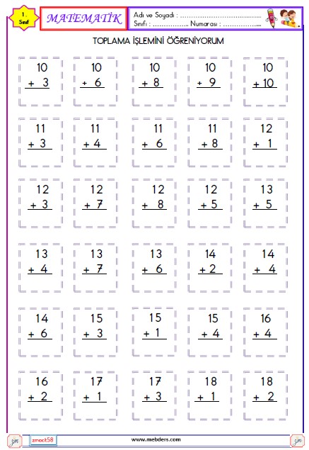 1. Sınıf Matematik Toplama İşlemi  Etkinliği 13