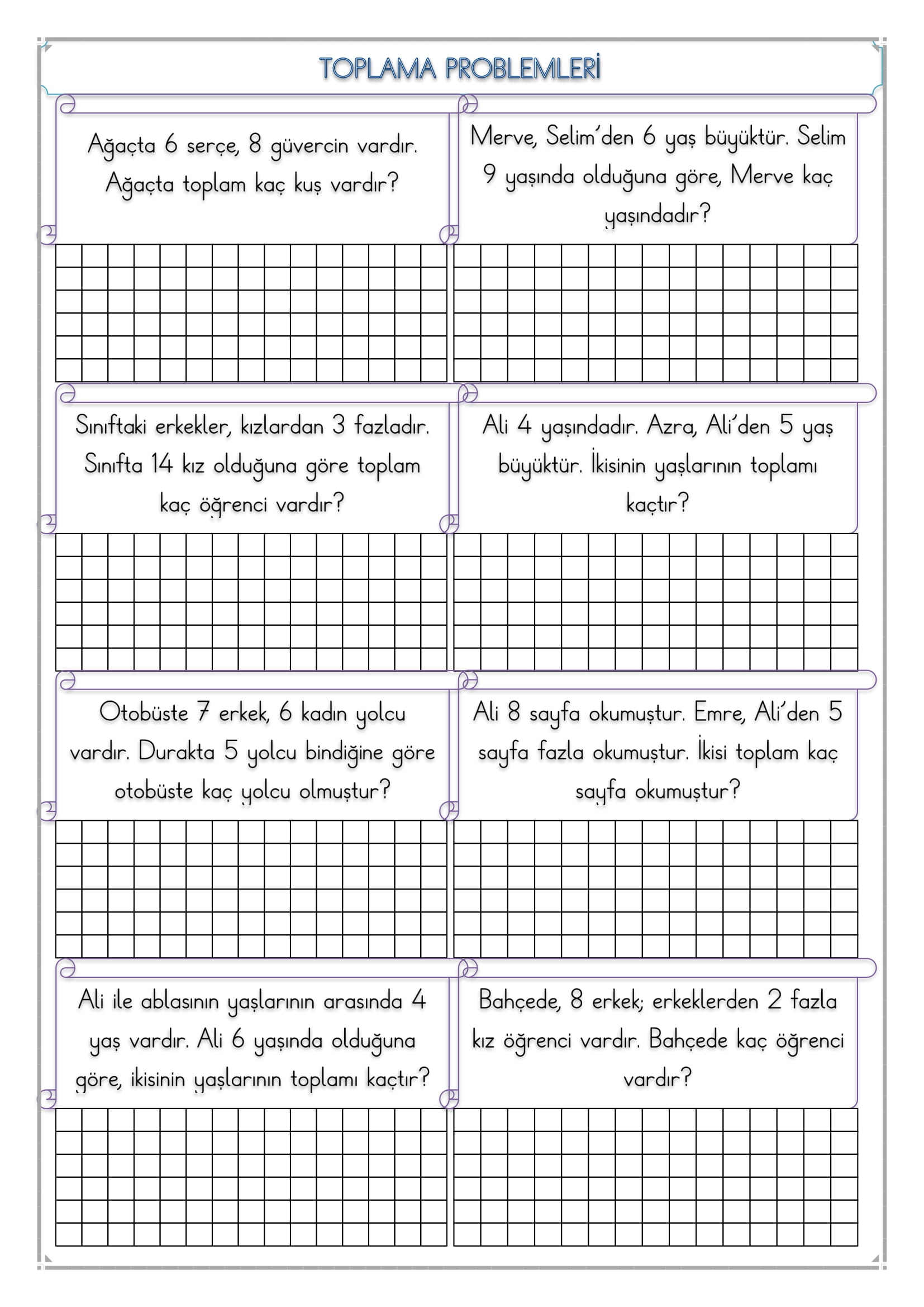 1.Sınıf - Matematik Toplama Problemleri