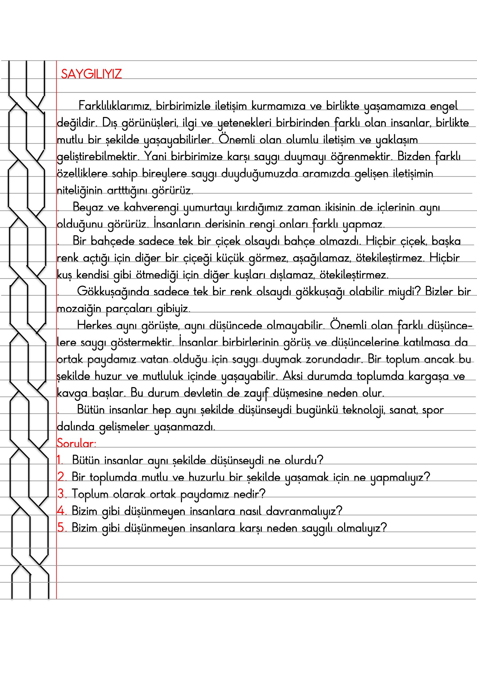 4.Sınıf - Sosyal Bilgiler - Saygılıyız Defter Özeti