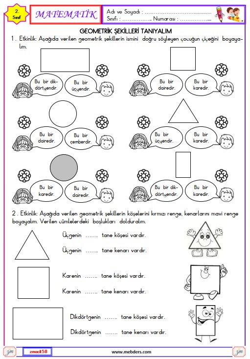 2. Sınıf Matematik Geometrik Şekiller Etkinliği 1