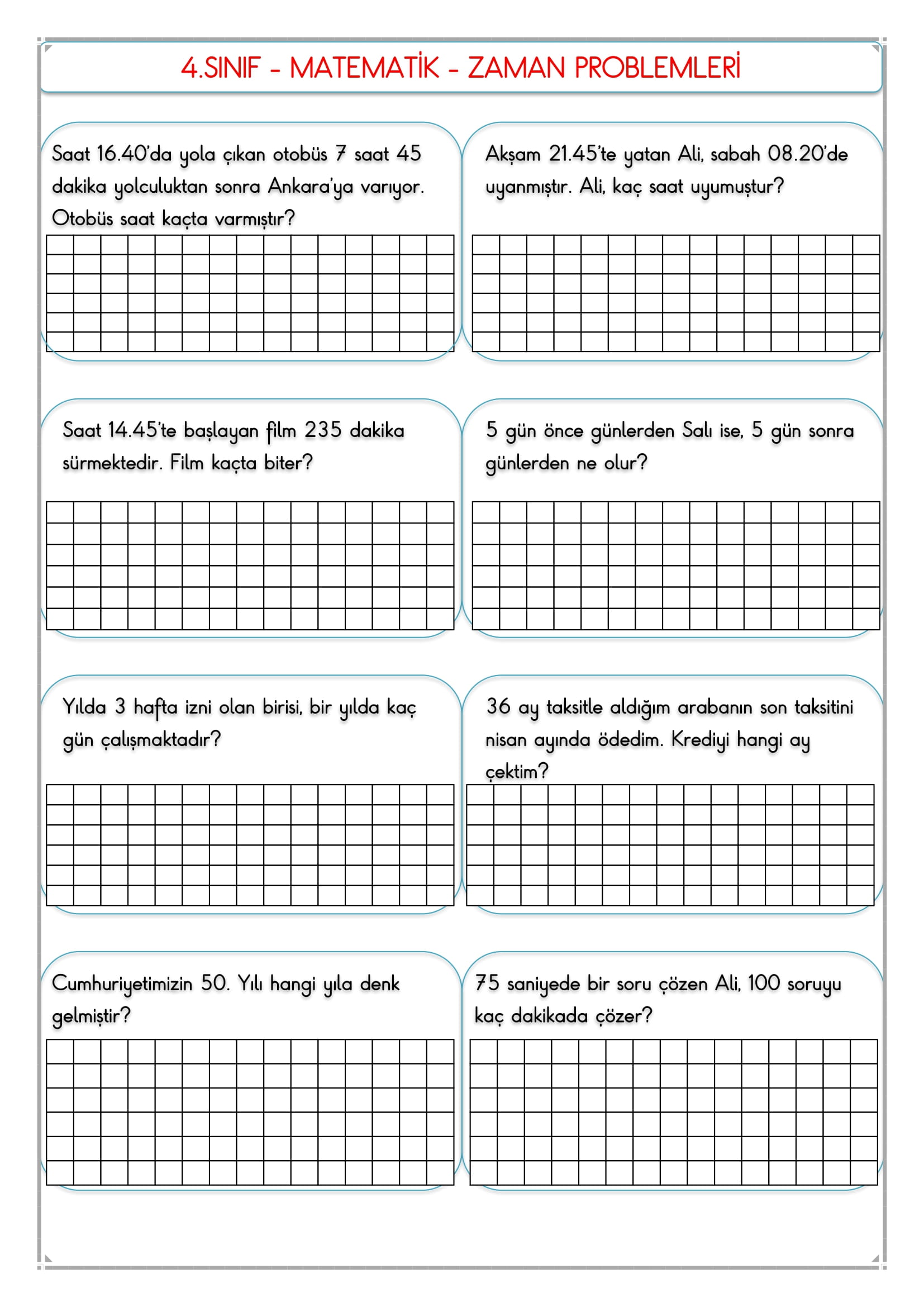 4.Sınıf - Matematik Zaman  Problemleri-2