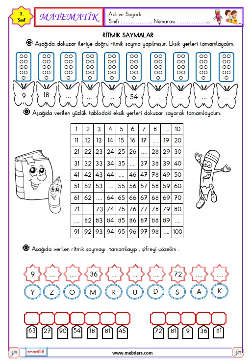 3. Sınıf Matematik Dokuzar Ritmik Sayma Etkinliği