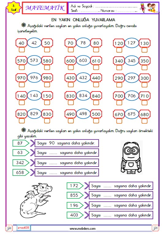 3. Sınıf Matematik Yuvarlama Etkinliği 1