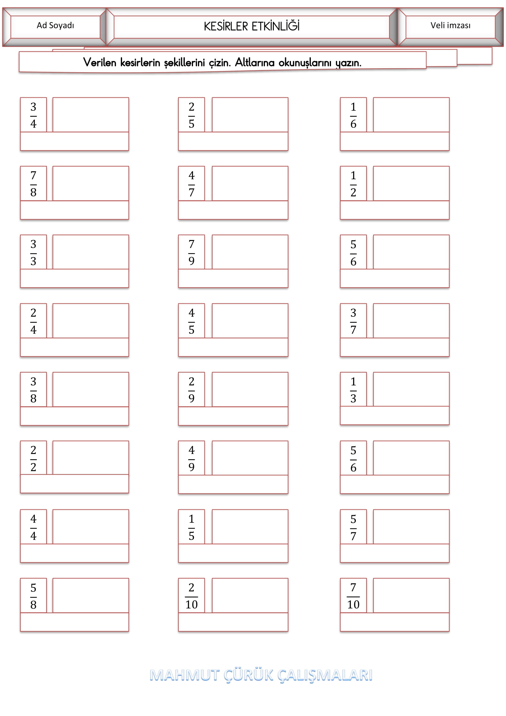 4.Sınıf - Matematik Basit Kesirler Etkinliği