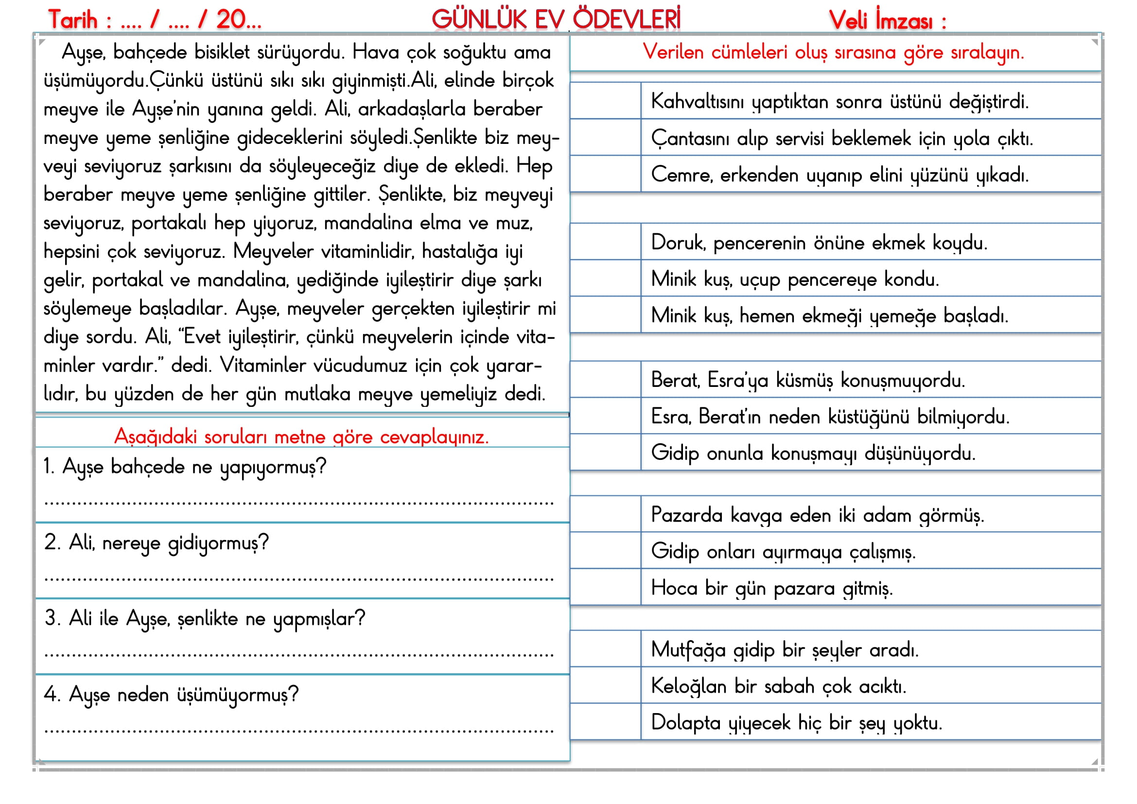 2. Sınıf 17 Eylül 2024 Günlük Ev Ödevleri