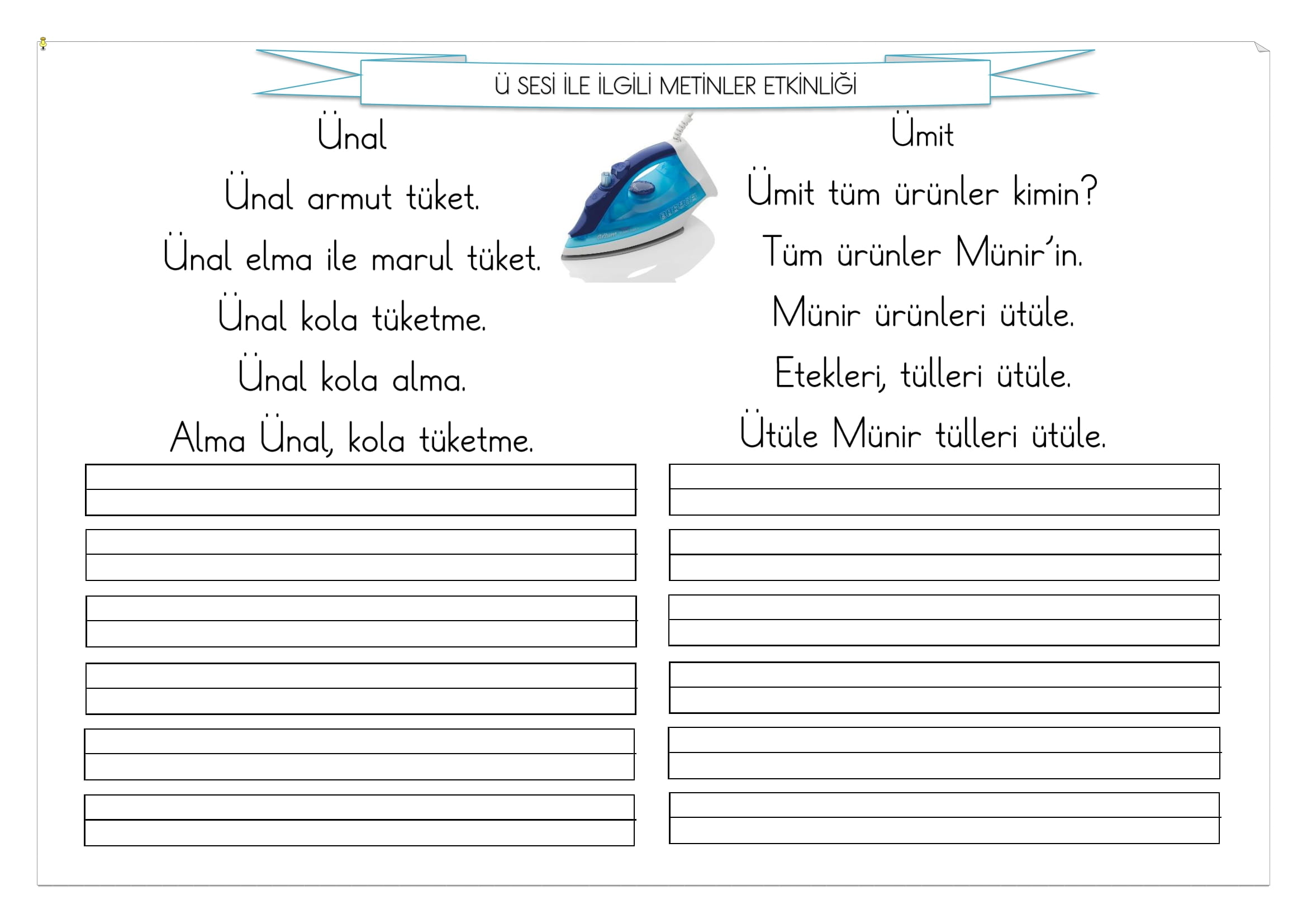 1.Sınıf Ü Sesi Metinler Etkinliği