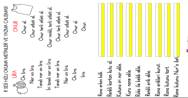 1. Sınıf İlk Okuma Yazma ( R-r Sesi ) Hızlı Okuma Metinleri Ve Yazma Çalışması