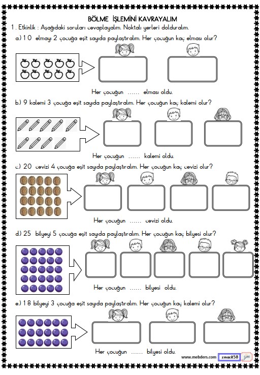 2. Sınıf Matematik Bölme İşlemini Kavrayalım Etkinliği 16