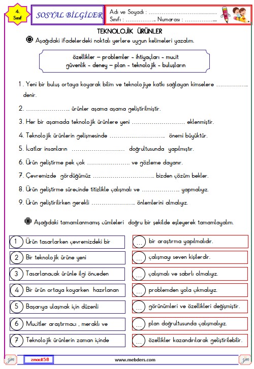 4. Sınıf Sosyal Bilgiler Teknolojinin Öyküsü Etkinliği 6