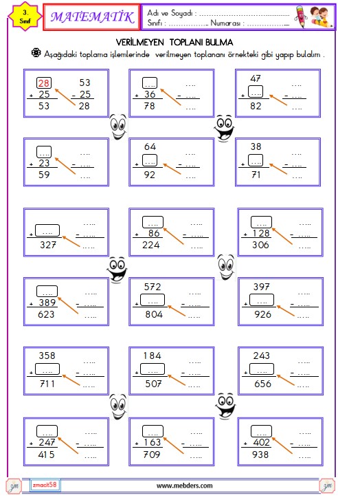 3. Sınıf Matematik Verilmeyen Toplananı Bulma Etkinliği 1