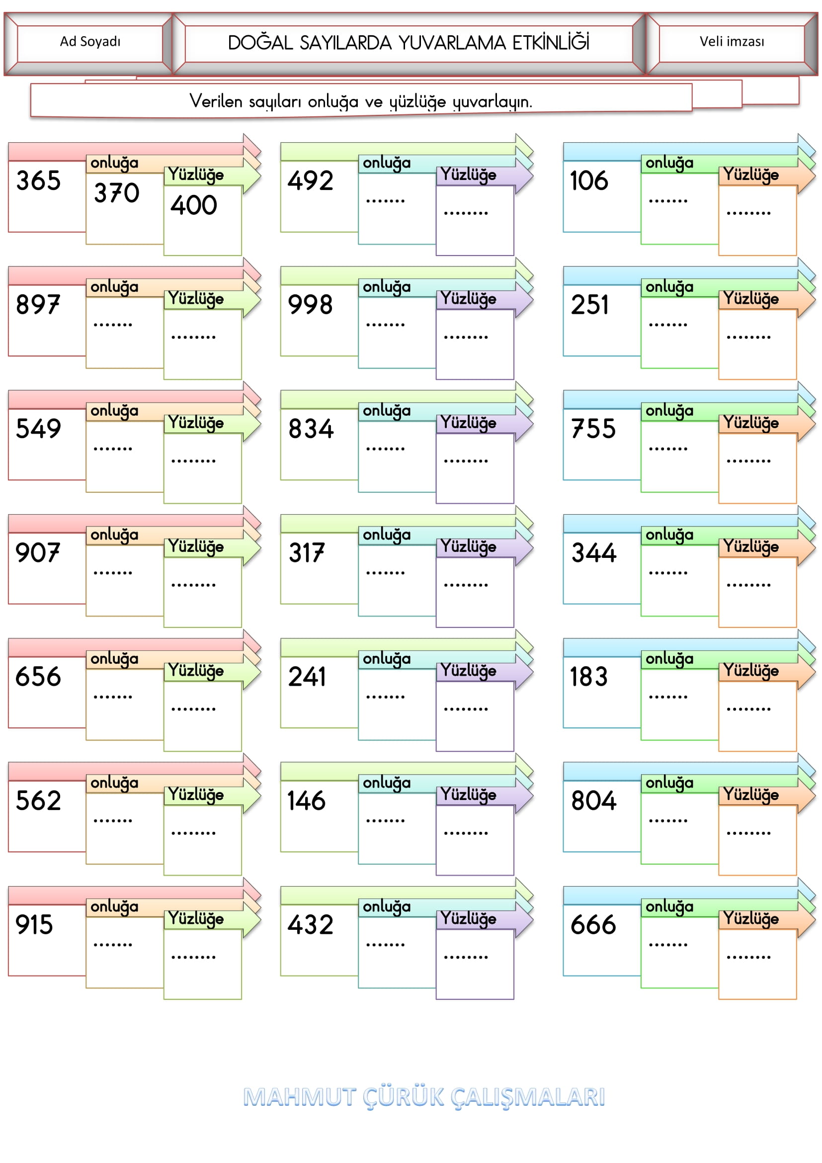 3.Sınıf - Matematik Üç Basamaklı Sayılarda Yuvarlama Etkinliği