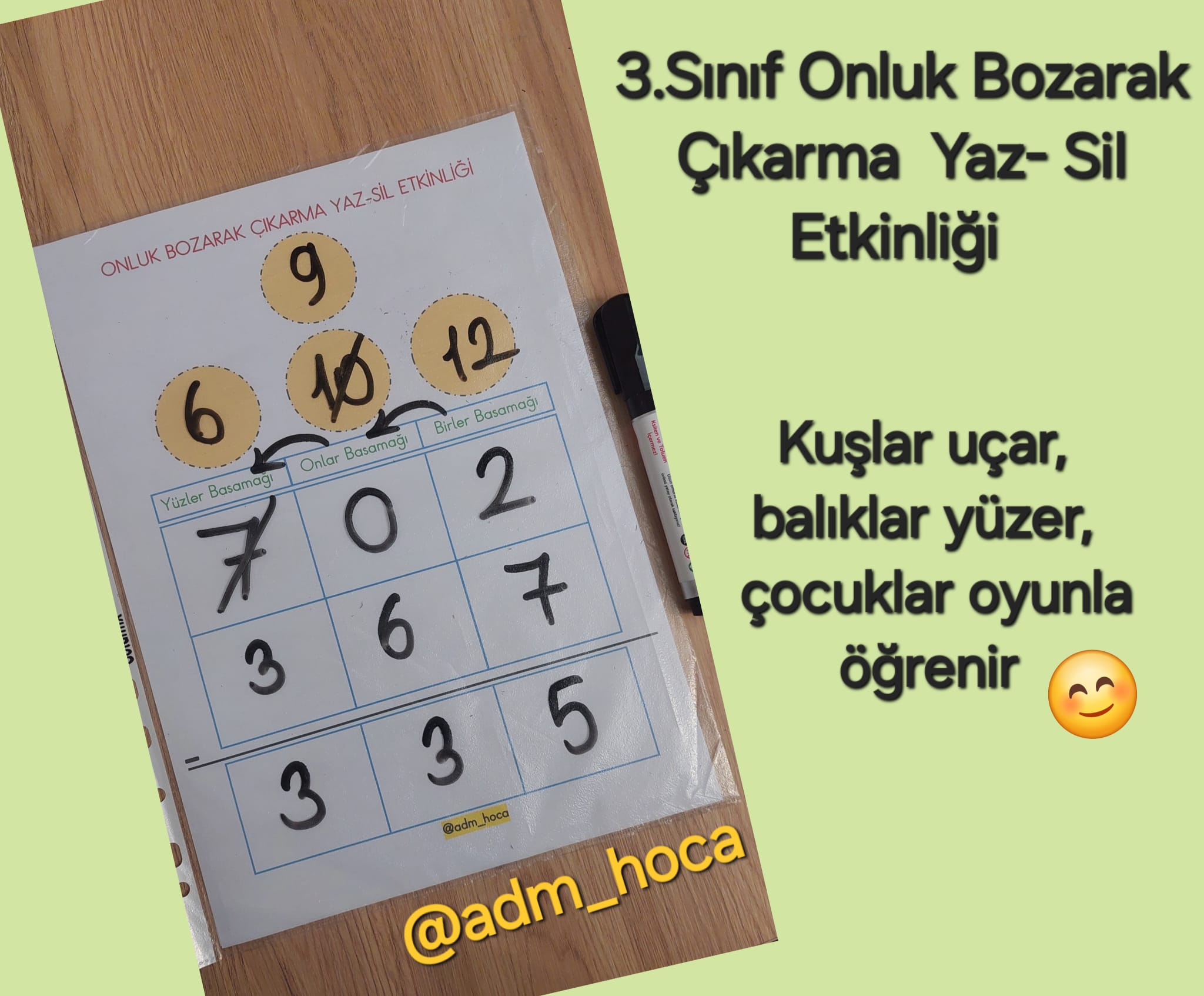 3. Sınıf Matematik Onluk Bozarak Çıkarma İşlemi Yaz - Sil Etkinliği