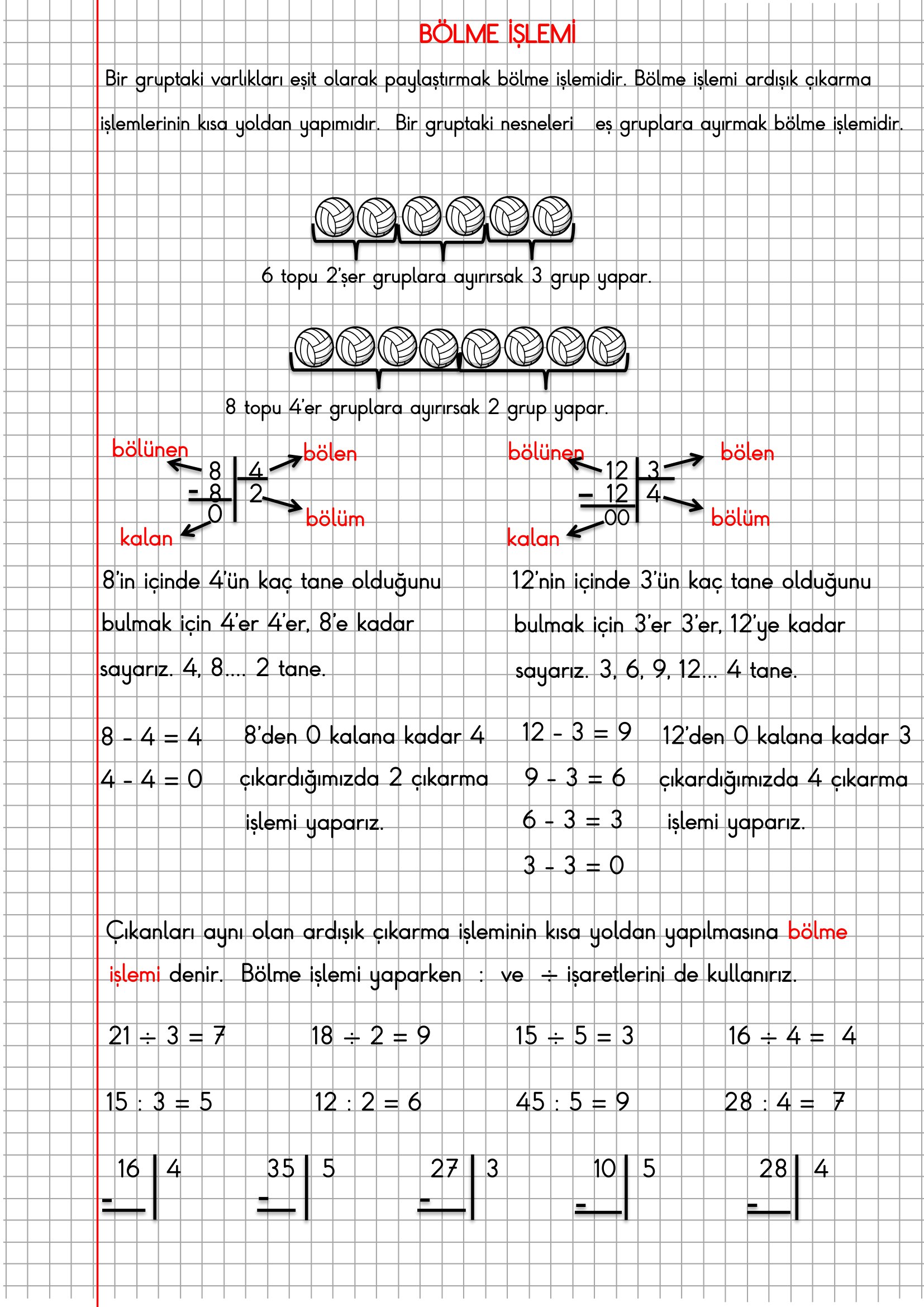 4.Sınıf Matematik Kareli Defterde Bölme İşlemi Konu Anlatımı