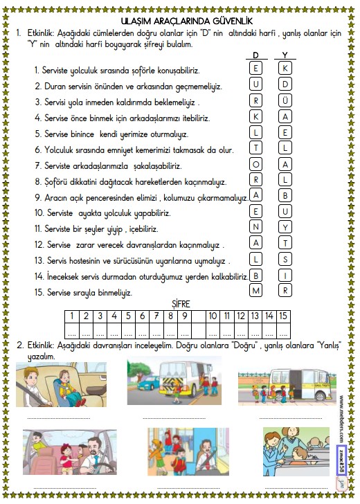 2. Sınıf Hayat Bilgisi Ulaşım Araçlarında Güvenlik Etkinliği  3