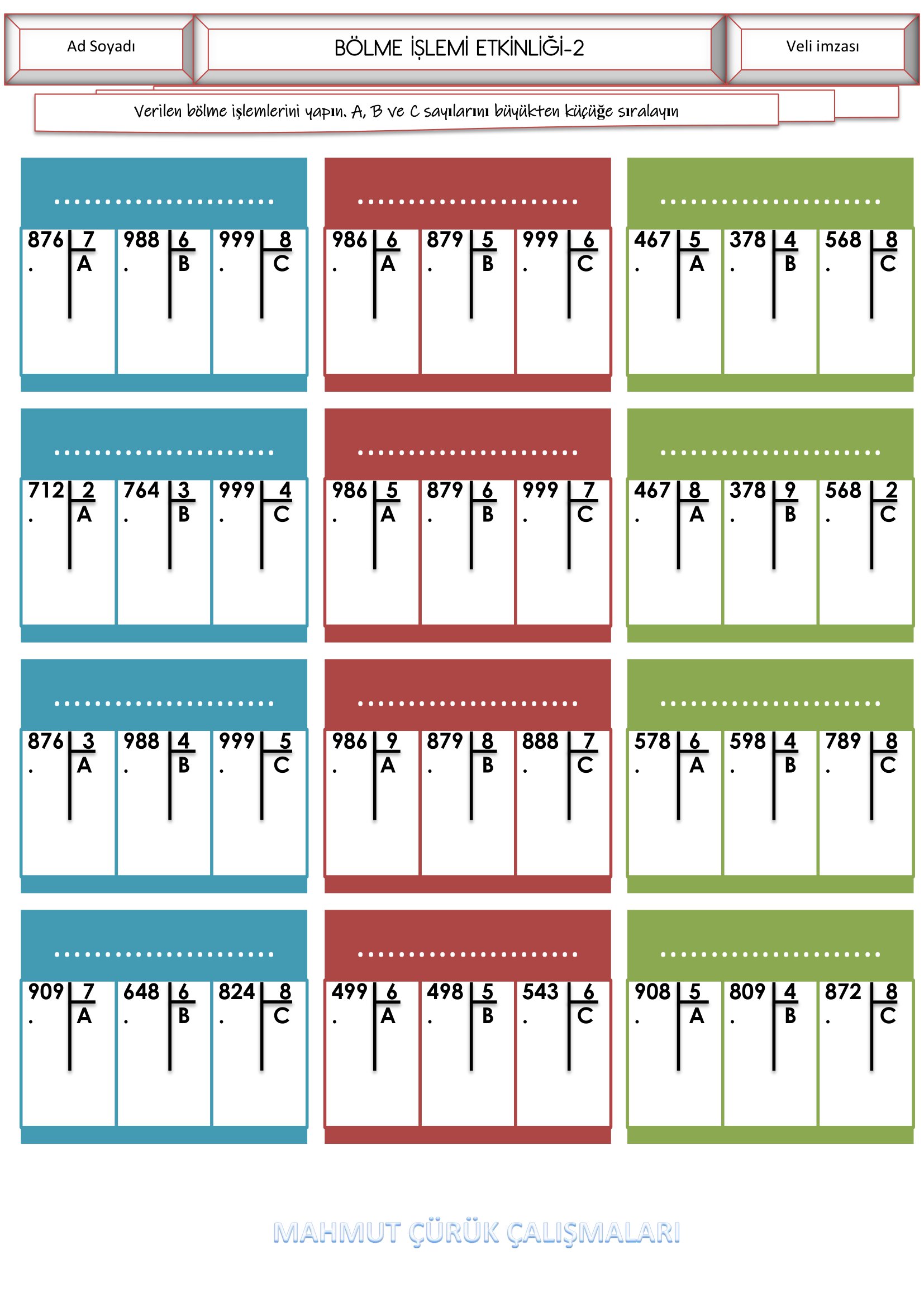 4.Sınıf Matematik Bölme İşlemi Etkinliği-2