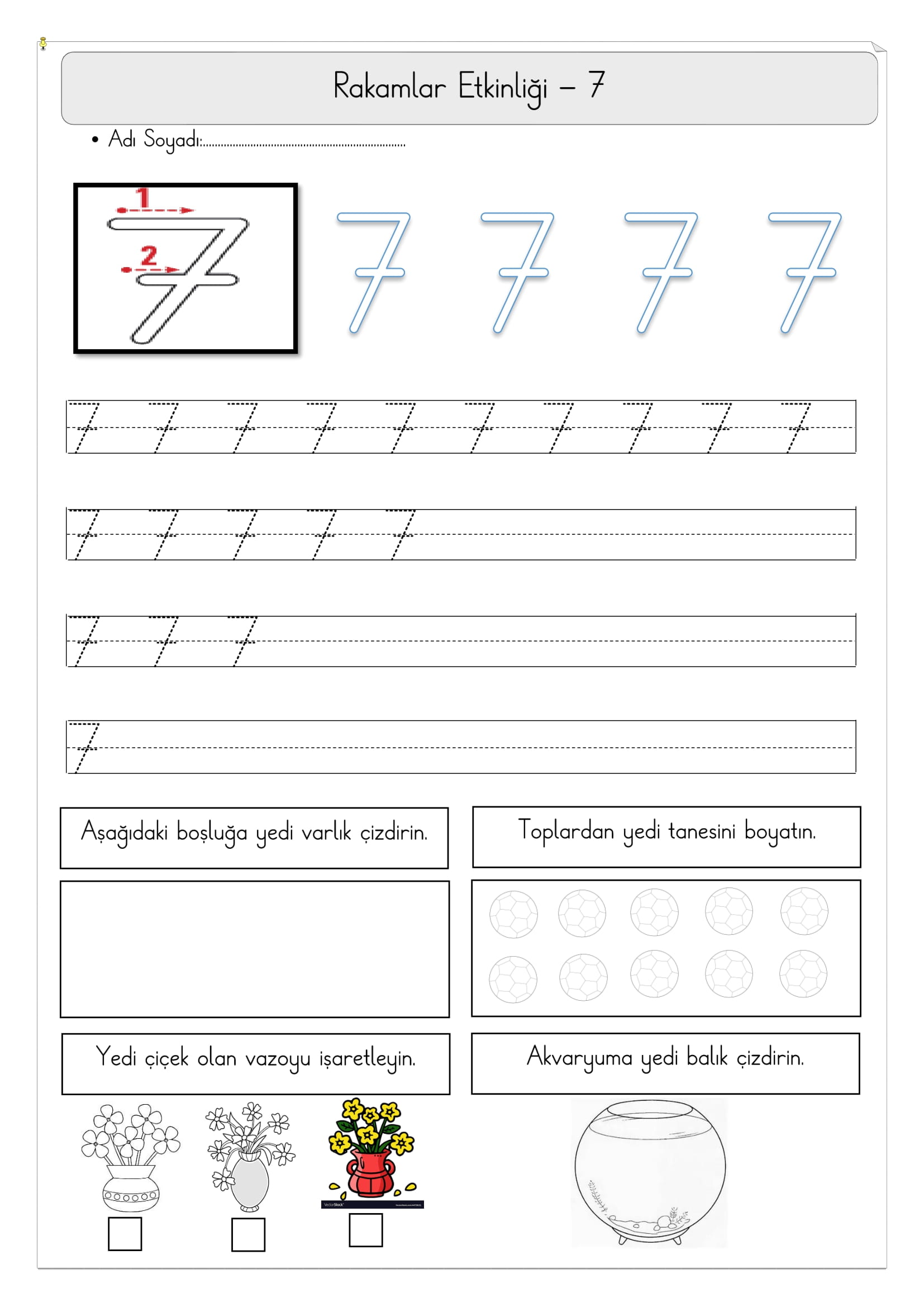 1.Sınıf Matematik 7 Rakamı Etkinliği