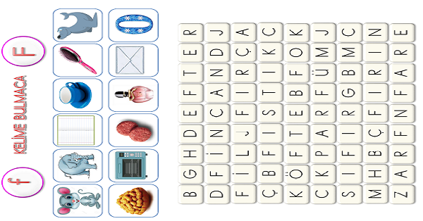 1. Sınıf İlk Okuma Yazma ( F-f Sesi ) Kelime Bulmacası