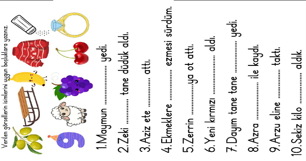 1. Sınıf İlk Okuma Yazma Z-z Sesi Görsel Dikte Cümle Tamamlama