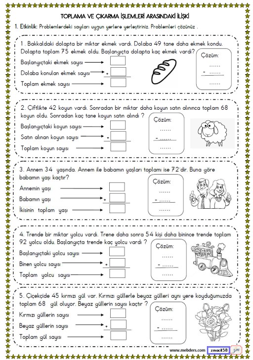 2. Sınıf Matematik Toplama ve Çıkarma İşlemleri Arasındaki İlişki Etkinliği 5