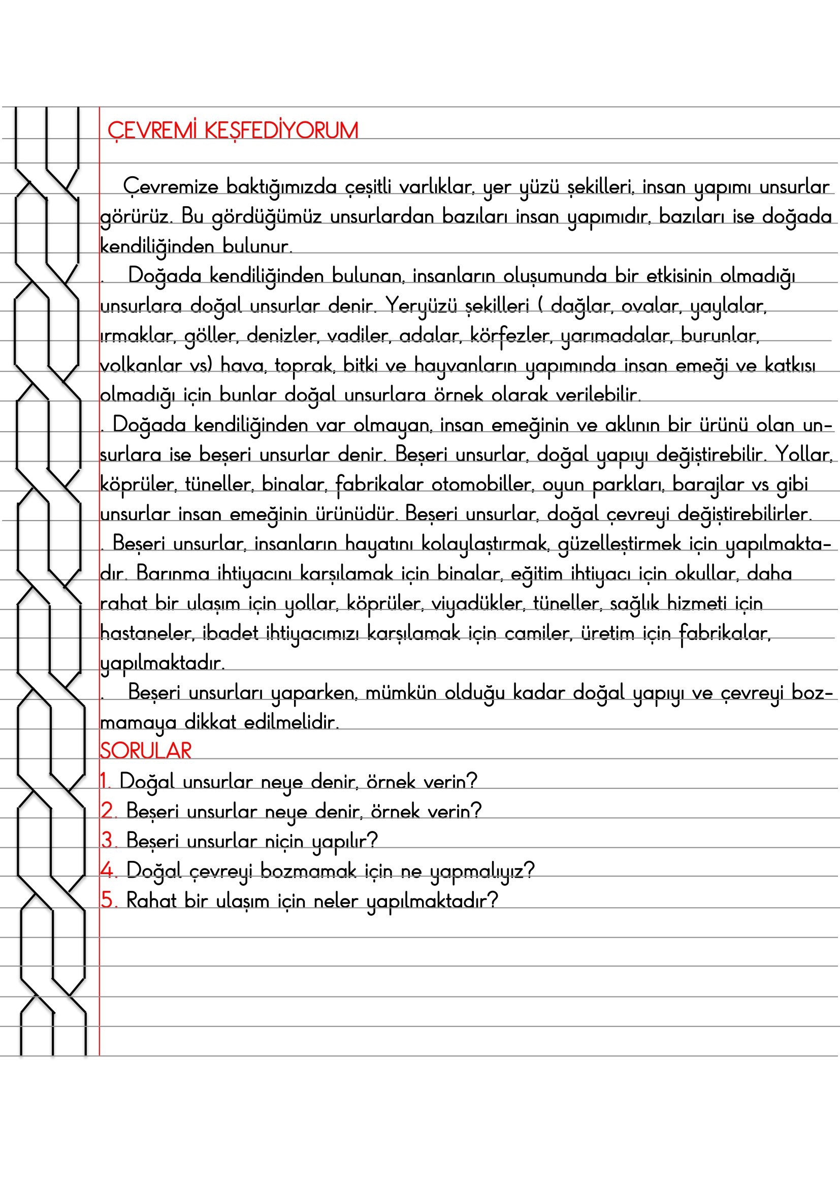 4.Sınıf - Sosyal Bilgiler - Çevremi Keşfediyorum Defter Özeti