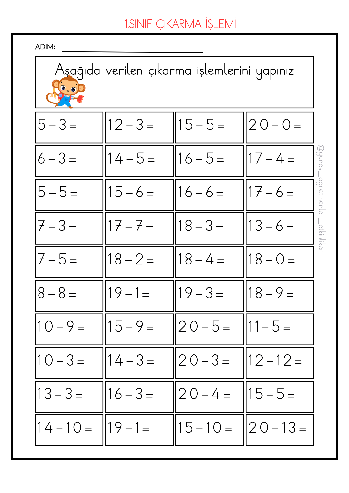 1.Sınıf Matematik Çıkarma İşlemi