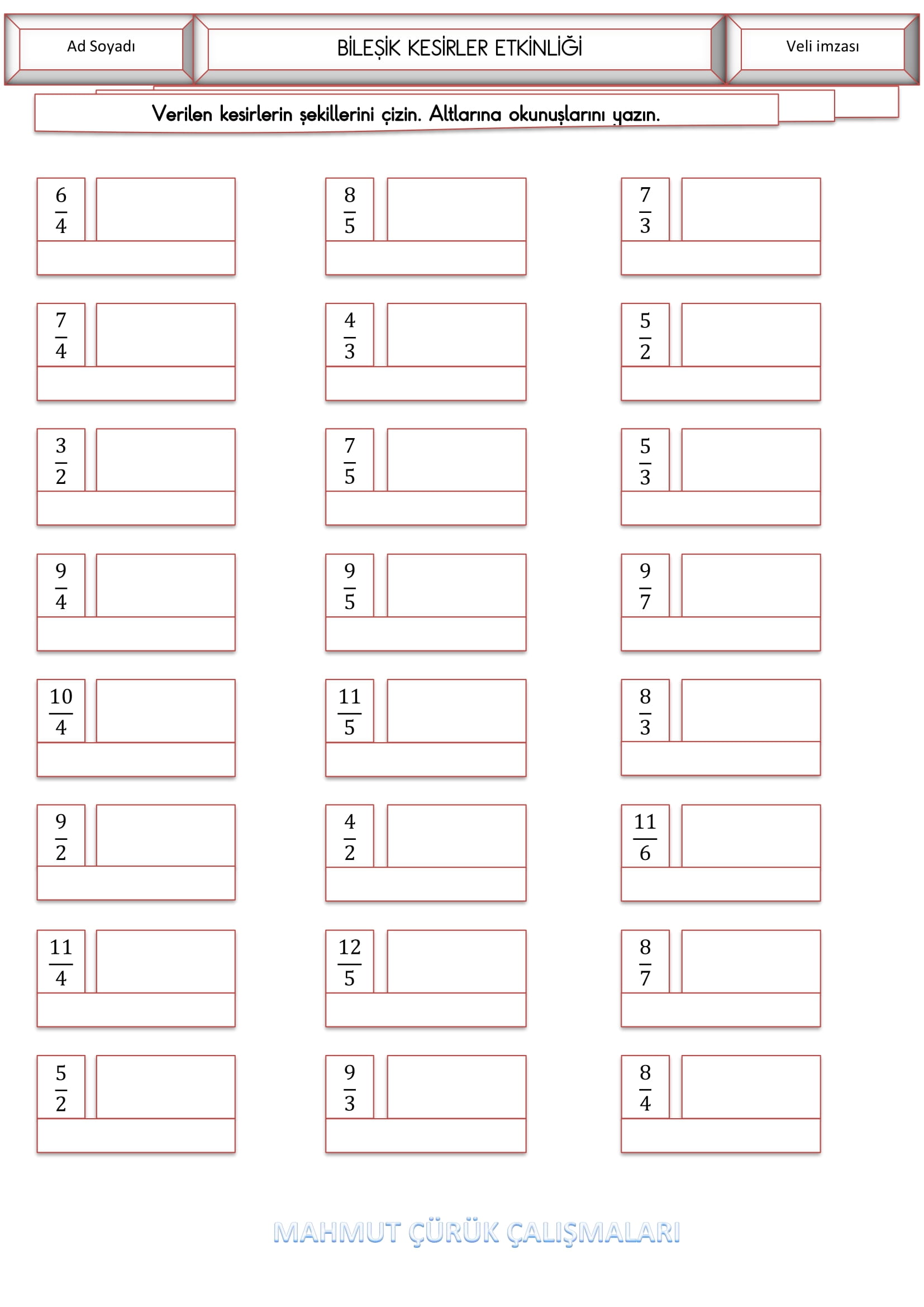 4.Sınıf - Matematik Bileşik Kesirler Etkinliği