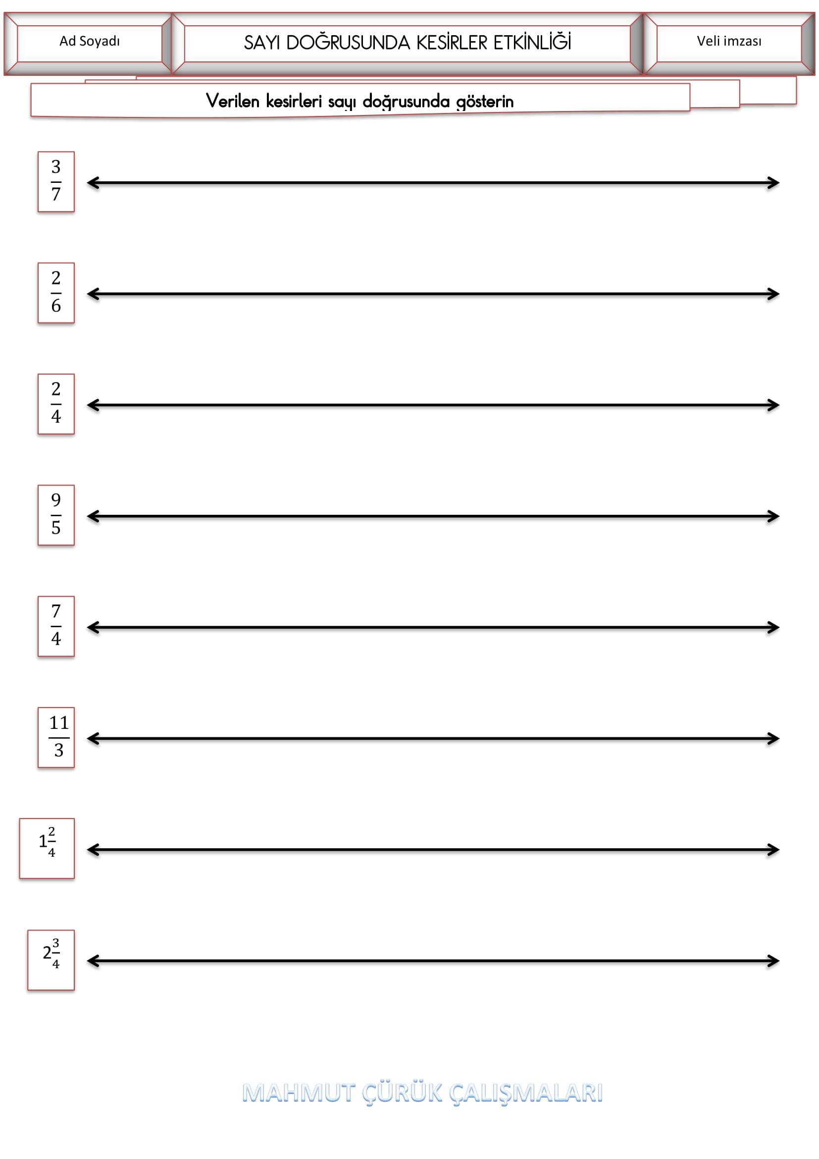 4.Sınıf - Matematik Sayı Doğrusunda Kesirler Etkinliği