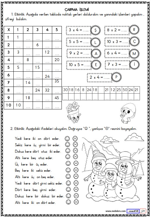 2. Sınıf Matematik Çarpma İşlemi Etkinliği 15