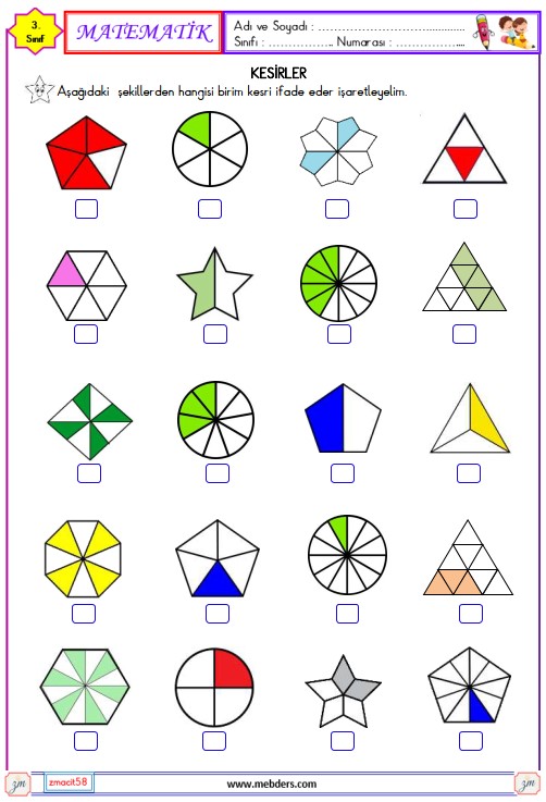 3. Sınıf Matematik Kesirler Etkinliği 10