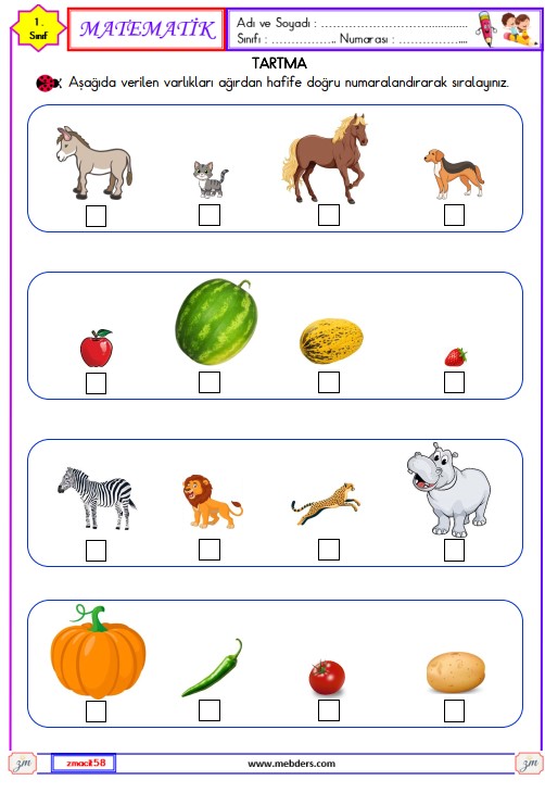 1. Sınıf Matematik Tartma Etkinliği 3