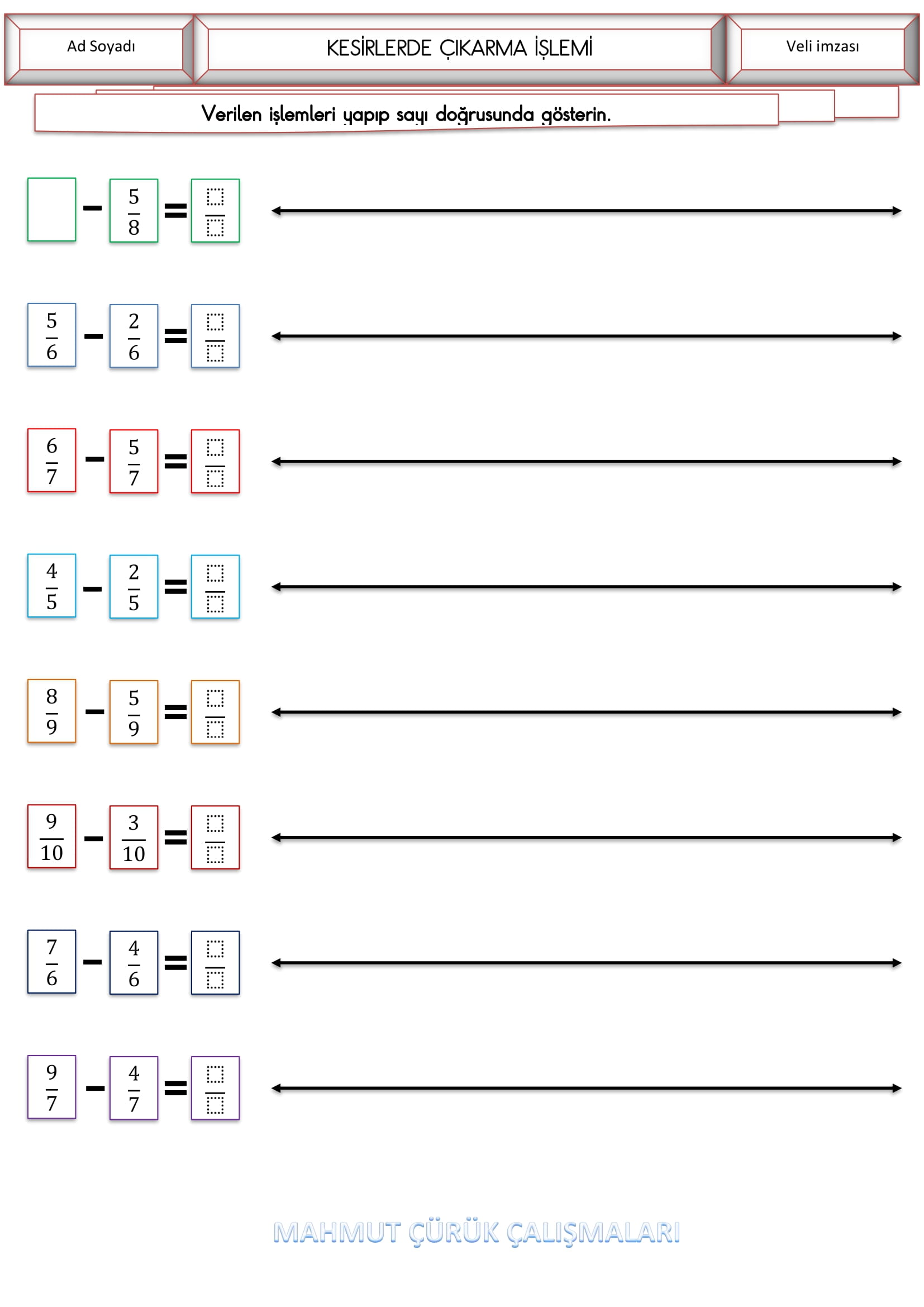 4.Sınıf - Matematik Kesirlerde Çıkarma İşlemi Etkinliği