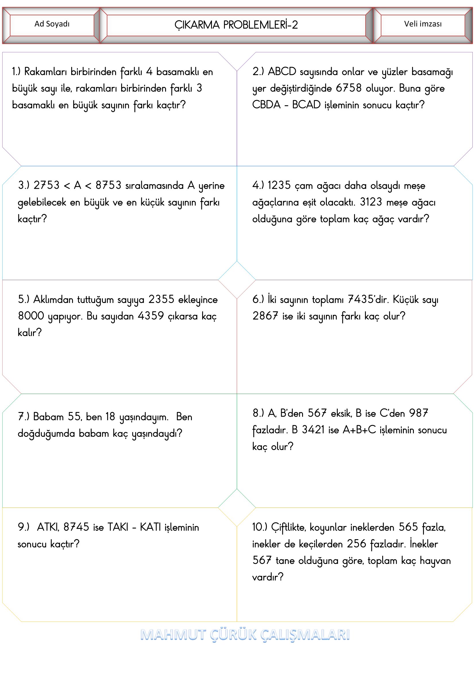 4.Sınıf - Matematik Çıkarma Problemleri-2