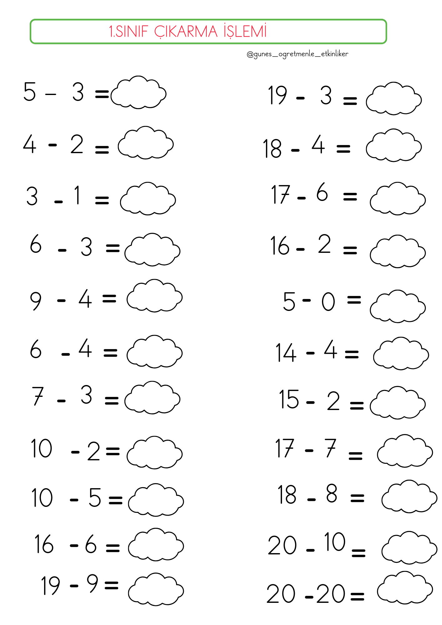 1.Sınıf Matematik Çıkarma İşlemi