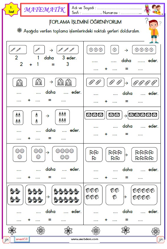 1. Sınıf Matematik Modellerle Toplama İşlemi Etkinliği 10